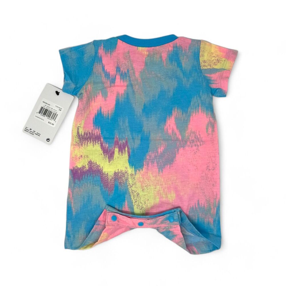 Nike Baby Girl Romper Tie Dye Short Sleeve Blue Printed Size Newborn 3 M… - Picture 2 of 5